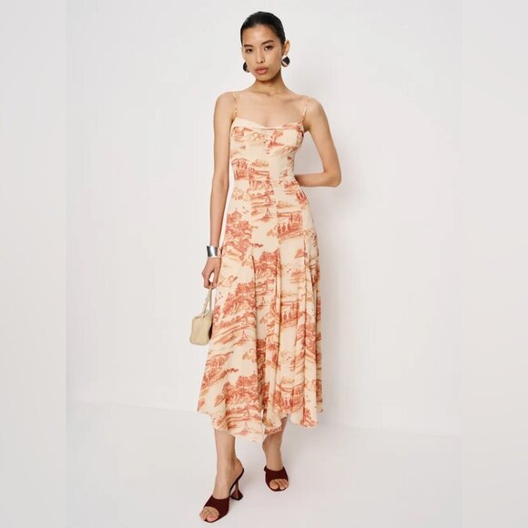 NEW NWT Reformation Fredo Dolce Vita Watercolor Toile Midi-Dress - Picture 2 of 9